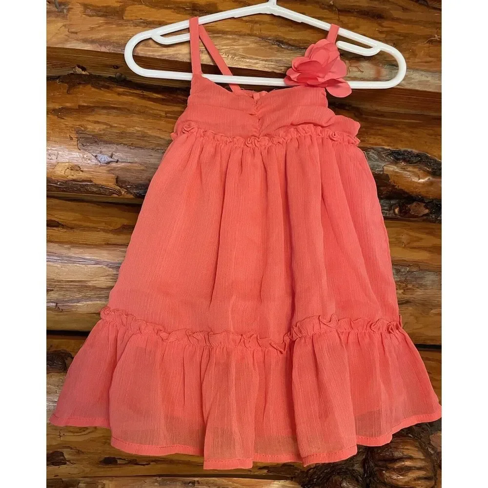 Old‎ Navy Peach Strapless Ruffled Bottom Dress W/ Flower Accent Size 6-12 Months